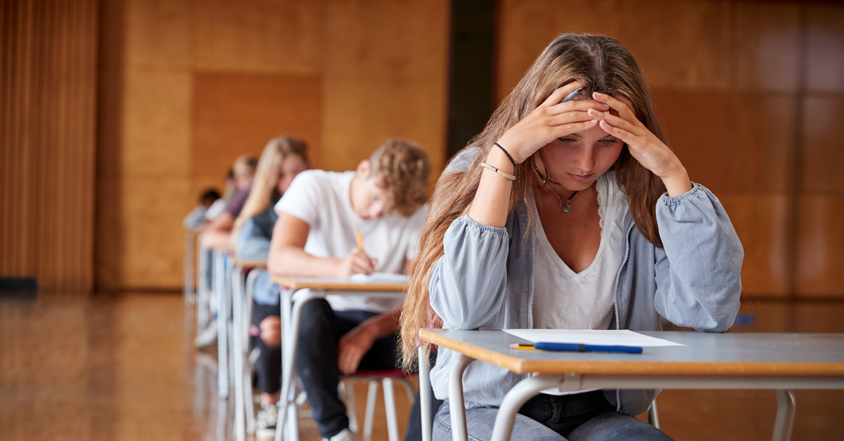 student stressing over test