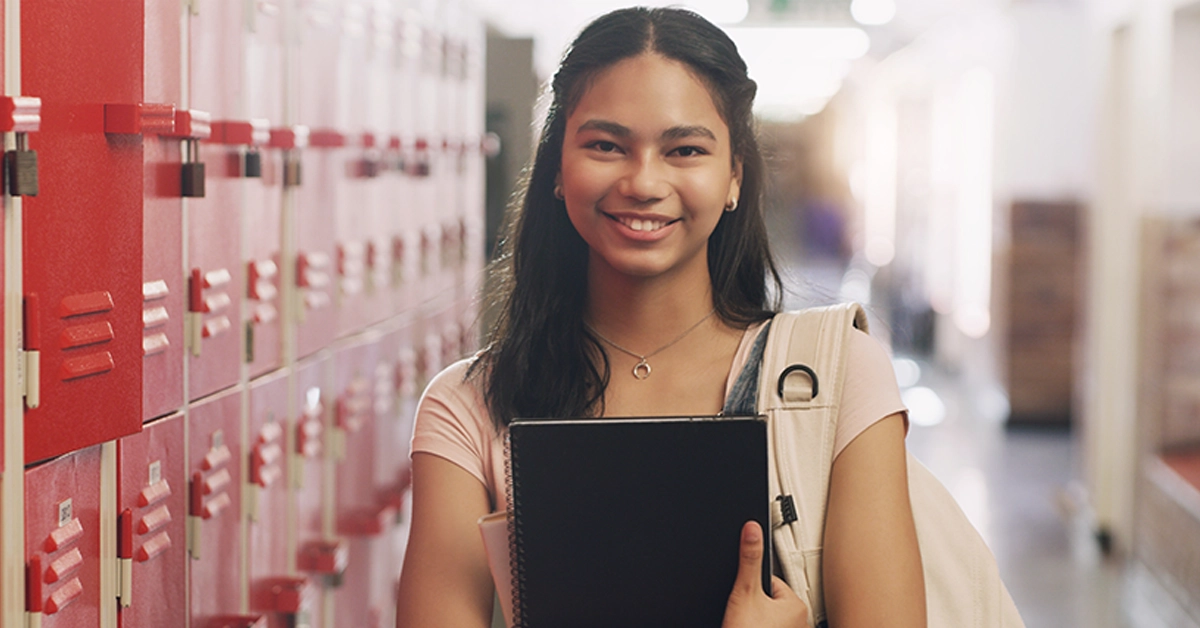 student in hallway